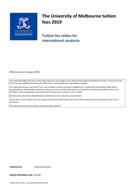 The University of Melbourne Tuition Fees 2019