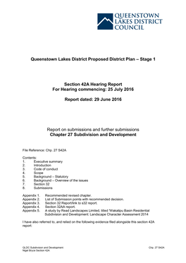 Queenstown Lakes District Proposed District Plan – Stage 1 Section 42A