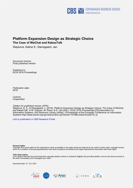 Platform Expansion Design As Strategic Choice: the Case of Wechat and Kakaotalk