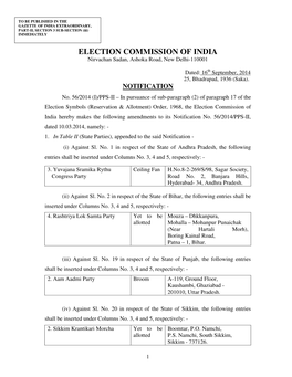 ELECTION COMMISSION of INDIA Nirvachan Sadan, Ashoka Road, New Delhi-110001