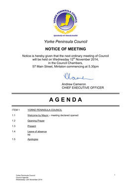 Council Agenda – 12 November 2014