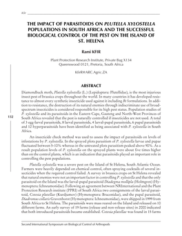 The Impact of Parasitoids on Plutella Xylostella Populations in South Africa and the Successful Biological Control of the Pest on the Island of St