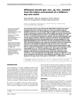 Williamsia Muralis Gen. Nov., Sp. Nov., Isolated from the Indoor Environment of a Children’S Day Care Centre