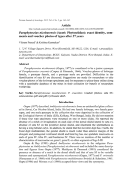 Article Paraphytoseius Nicobarensis