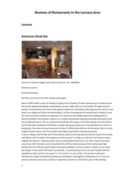 Reviews of Restaurants in the Larnaca Area