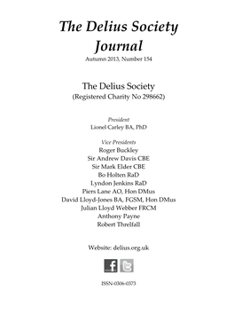 The Delius Society Journal Autumn 2013, Number 154