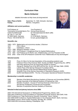 Curriculum Vitae Martin Groetschel