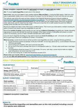 Adult Dragonfly Survey Form