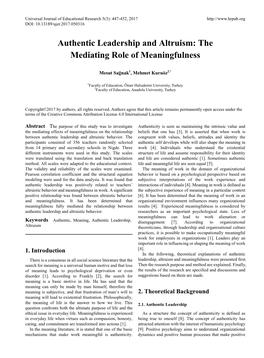 Authentic Leadership and Altruism: the Mediating Role of Meaningfulness