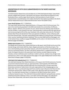 Description of Fifth Field Subwatersheds in the North Santiam Watershed