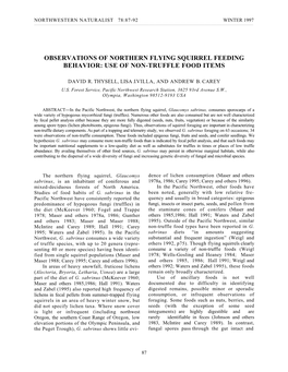 Observations of Northern Flying Squirrel Feeding Behavior: Use of Non-Truffle Food Items