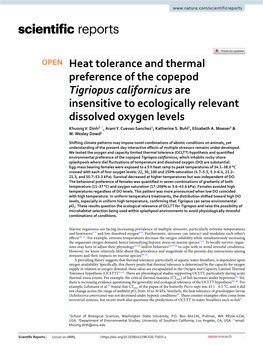 Heat Tolerance and Thermal Preference of the Copepod Tigriopus Californicus Are Insensitive to Ecologically Relevant Dissolved Oxygen Levels Khuong V