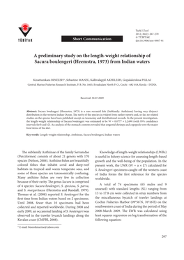 A Preliminary Study on the Length-Weight Relationship of Sacura Boulengeri (Heemstra, 1973) from Indian Waters