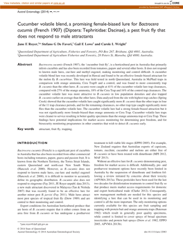 Cucumber Volatile Blend, a Promising Female-Biased Lure for Bactrocera