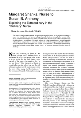 Margaret Shanks, Nurse to Susan B. Anthony Exploring the Extraordinary in the “Ordinary” Nurse