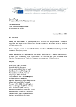 Joint Letter from Meps to the President of the USA Donald Trump on The