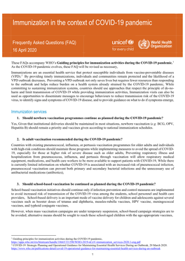 Immunization in the Context of COVID-19 Pandemic