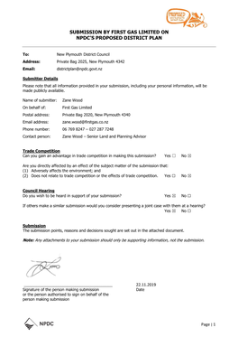 Submission by First Gas Limited on Npdc's Proposed