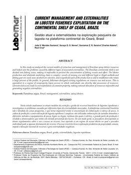 Current Management and Externalities in Lobster Fisheries Exploitation on the Continental Shelf of Ceara, Brazil