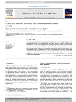 Craniofacial Disorders Associated with Airway Obstruction in the Neonate