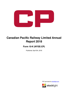 Canadian Pacific Railway Limited Annual Report 2018