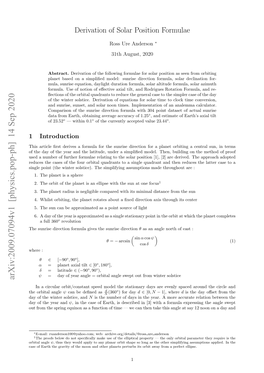 Derivation of Solar Position Formulae