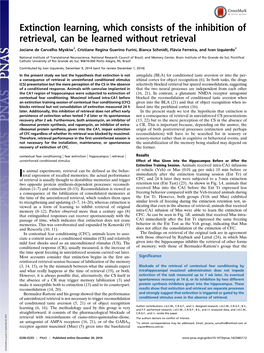 Extinction Learning, Which Consists of the Inhibition of Retrieval, Can Be Learned Without Retrieval