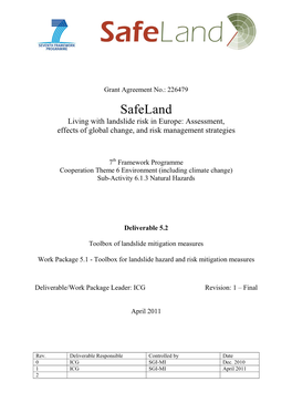 Toolbox of Landslide Mitigation Measures