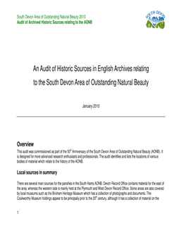 An Audit of Historic Sources in English Archives Relating to the South Devon Area of Outstanding Natural Beauty