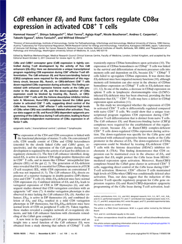 Cd8 Enhancer E8 and Runx Factors Regulate Cd8α Expression In