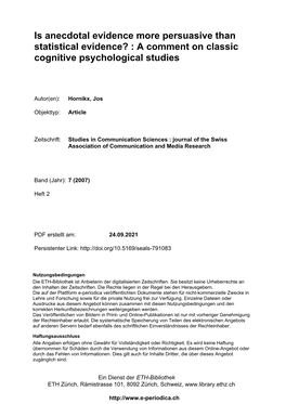 Is Anecdotal Evidence More Persuasive Than Statistical Evidence? : a Comment on Classic Cognitive Psychological Studies