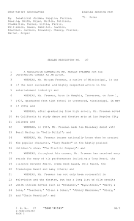 MISSISSIPPI LEGISLATURE REGULAR SESSION 2001 By