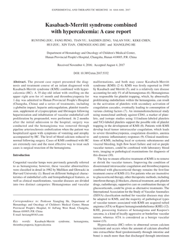 Kasabach‑Merritt Syndrome Combined with Hypercalcemia: a Case Report