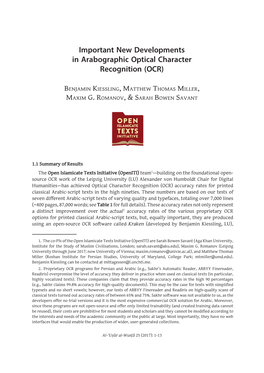 Important New Developments in Arabographic Optical Character Recognition (OCR)