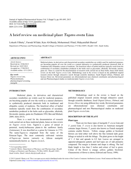 A Brief Review on Medicinal Plant Tagetes Erecta Linn