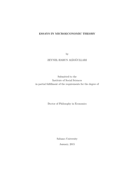 ESSAYS in MICROECONOMIC THEORY by ZEYNEL HARUN AL