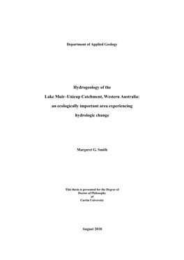 Hydrogeology of the Lake Muir–Unicup Catchment