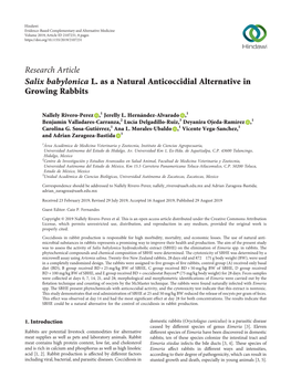 Research Article Salix Babylonica L. As a Natural Anticoccidial Alternative in Growing Rabbits