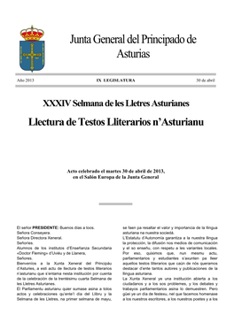 XXXIV Selmana De Les Lletres Asturianes Llectura De Testos Lliterarios N’Asturianu