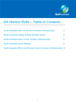 SA Honour Rolls – Table of Contents ______