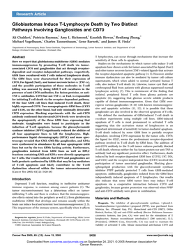 Glioblastomas Induce T-Lymphocyte Death by Two Distinct Pathways Involving Gangliosides and CD70