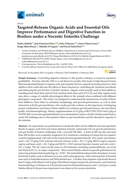 Targeted-Release Organic Acids and Essential Oils Improve Performance and Digestive Function in Broilers Under a Necrotic Enteritis Challenge