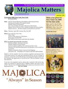 Majolica Matters September 2008 Convention 2009, New York, New York Make Your Plans for by W Anda Matthes