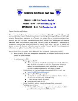 THS Registration Newsletter