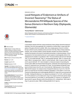 The Status of Microendemic Pill Millipede Species of the Genus Glomeris in Northern Italy (Diplopoda, Glomerida)