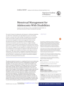 Menstrual Management for Adolescents with Disabilities Elisabeth H