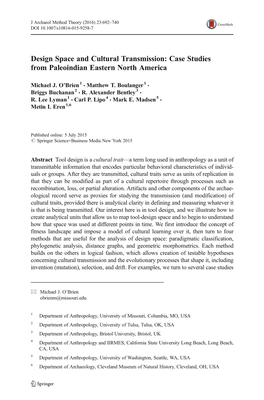 Design Space and Cultural Transmission: Case Studies from Paleoindian Eastern North America