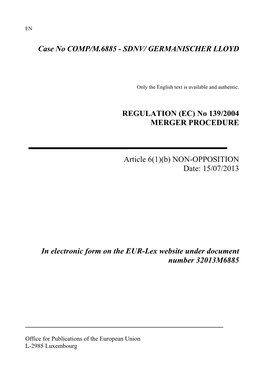 Case No COMP/M.6885 - SDNV/ GERMANISCHER LLOYD