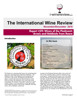 The International Wine Review November/December 2016 Report #59: Wines of the Piedmont: Arneis and Nebbiolo from Roero