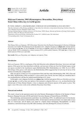 Hymenoptera: Braconidae, Doryctinae) from China with a Key to World Species